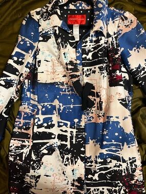 Christian Lacroix Blue, Black & Cream Abstract-Print Trench Coat